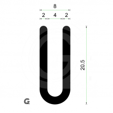 Rubber U Profiel | binnenmaat 4 mm | hoogte 20,5 mm | dikte 2 mm | Per Meter